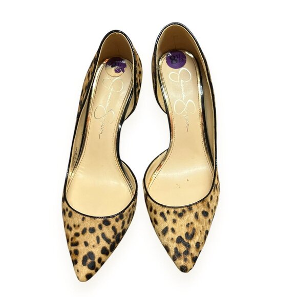 Jessica Simpson Leopard Print Pointed-Toe Heels 3.5" Stiletto Black & Tan Faux F - Picture 2 of 10